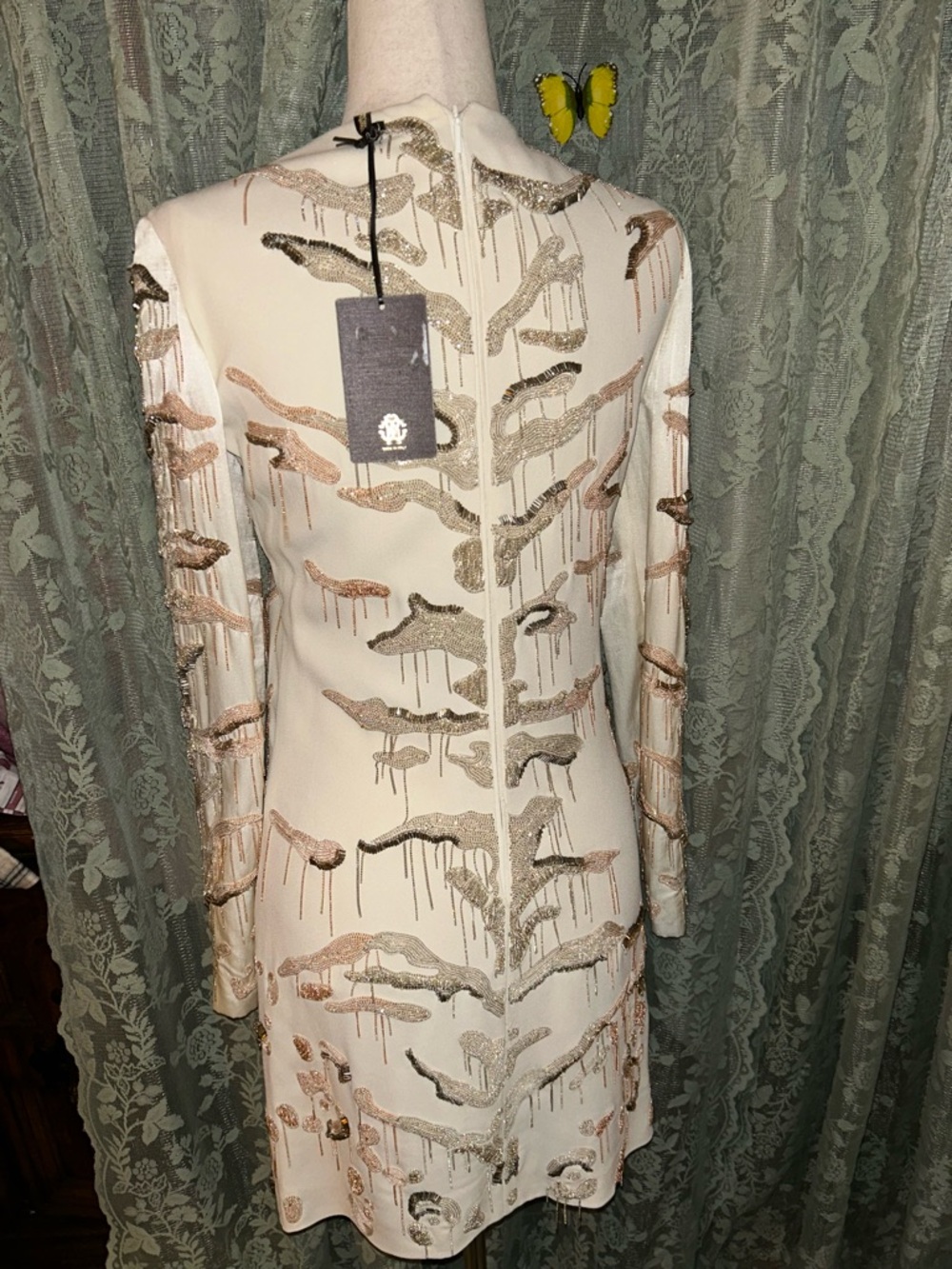 Rare NWT Roberto Cavalli Cream Beaded and Sequin Animal Print Cocktail Dress - Picture 4 of 7